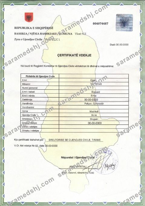 Albania death certificate template in PSD format